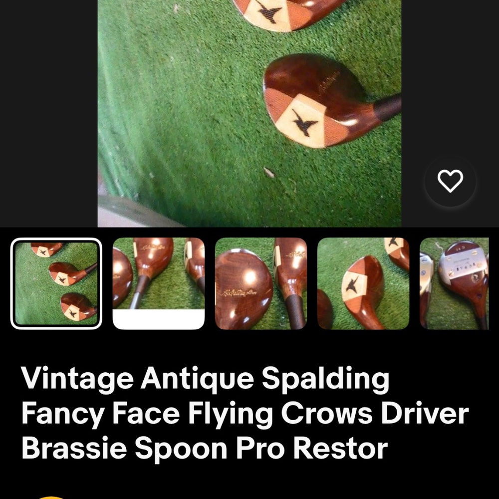 Vintage Antique Spalding Fancy Face Flying Crows,Driver,Brassie,Spoon